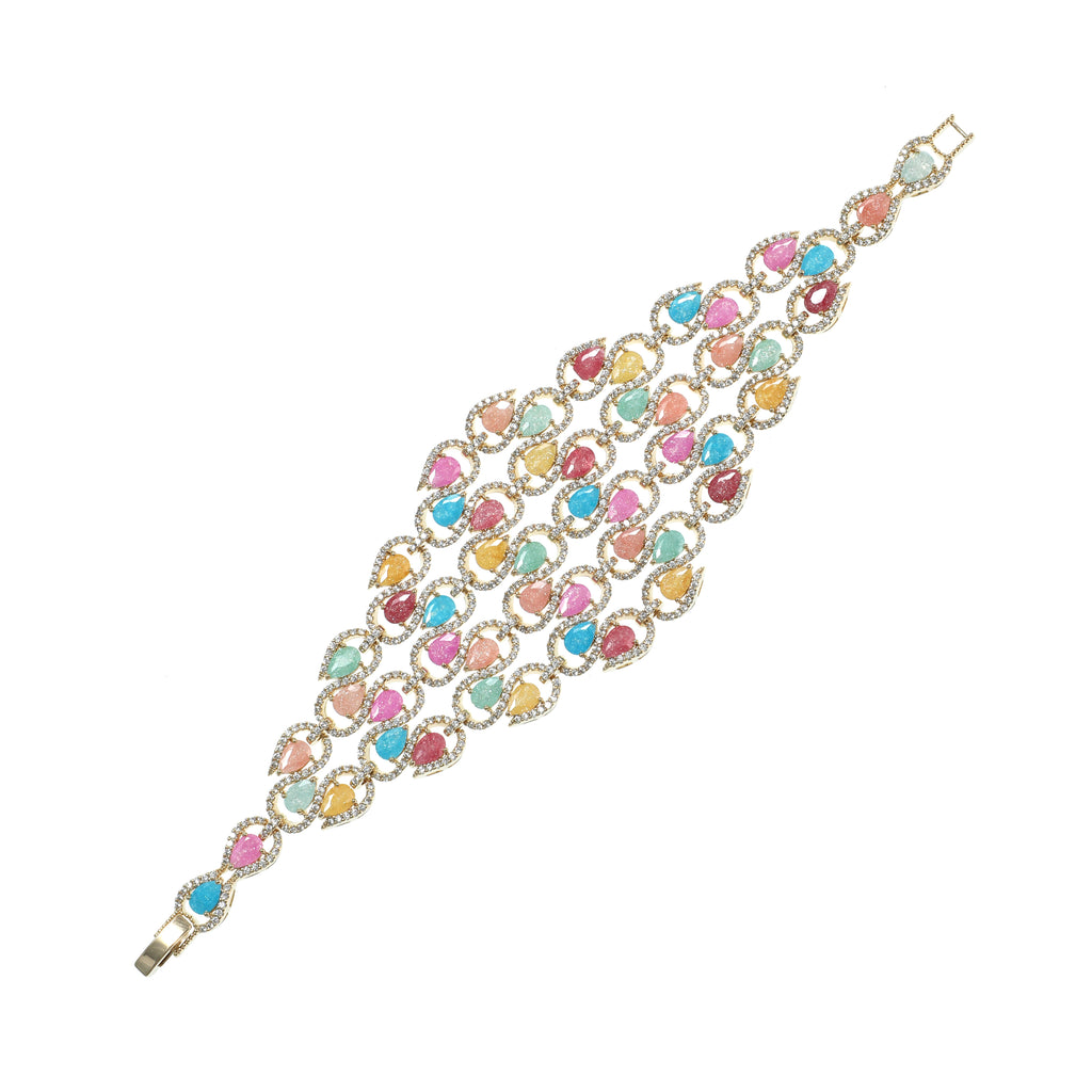 Multicolored beaded bracelet on a white background