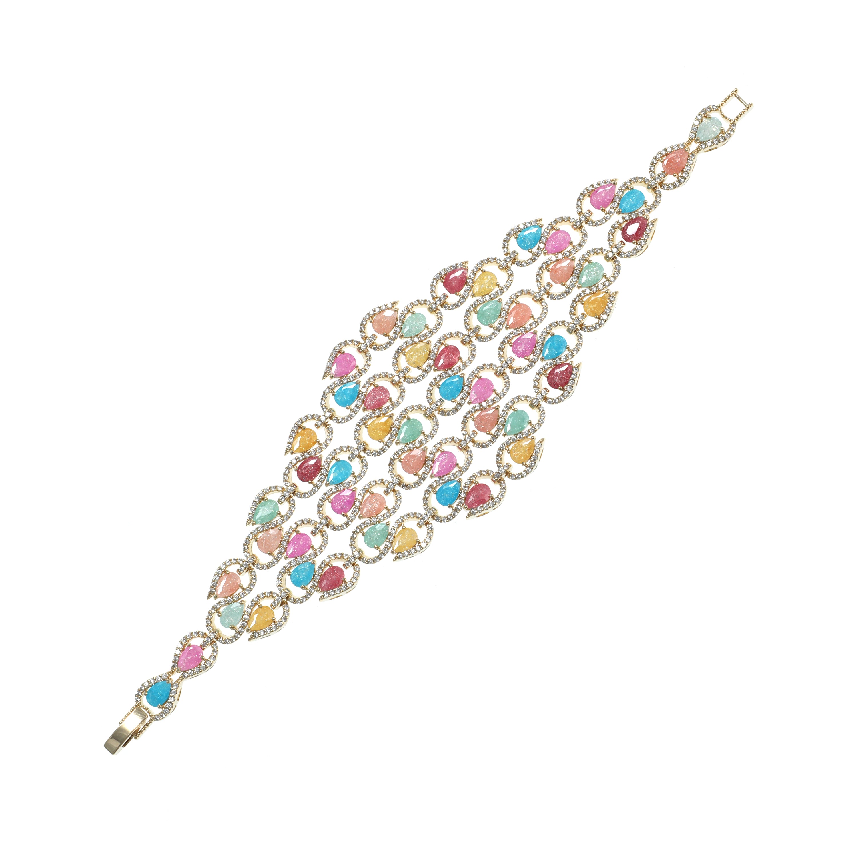 Multicolored beaded bracelet on a white background